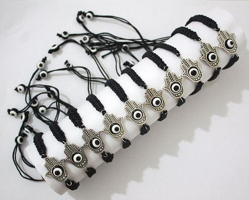 Lot Large Hamsa Evil Eye String Black Kabbalah Bracelets Lucky Charm Jewelry