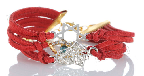 BUY Red 3 STRING Bracelet Kabbalah Mix pendent Hamsa Lucky Charm Jewelry