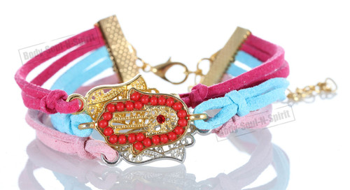 NEW Magenta-Sky-Pink 3 STRING Bracelet Kabbalah Mix pendent Hamsa Lucky Charm