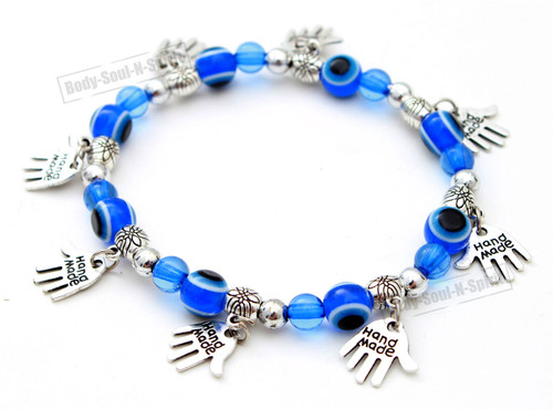 Jewish Judaica LUCKY Blue EYE Beades Hamsa Hand Charm Pendant Bangle Bracelet Jewish Judaica LUCKY Blue EYE Beades Hamsa Hand Charm Pendant Bangle Bracelet
