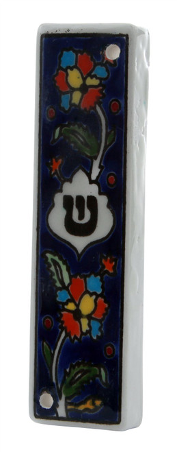 Floral Armenian Ceramic Hebrew Mezuzah 12CM Case Israel Jewish Judaica Holy Gift