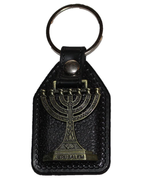 Israel MENORAH Pewter tone Key Ring Chain Judaism holy Jerusalem Gift Pendant