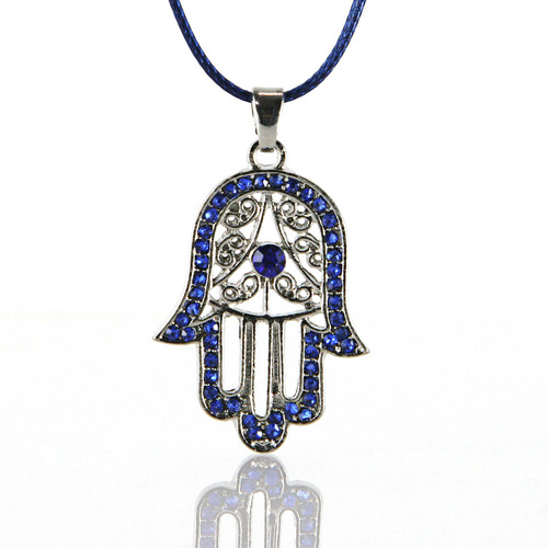 Blue Hamsa Necklace Hand of God Evil Eye Charm Pendant Jewish Judaica Kabbalah