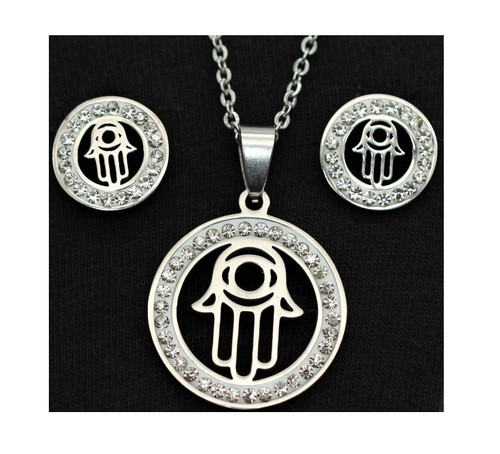 Hamsa Hand karma Stainless Steel Set Necklace & earrings Fashion Soul Holy gift