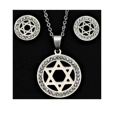 Set Necklace & earrings Jewish Star of David Stainless Steel Fashion Soul Holy gift