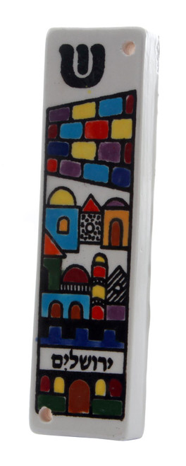 Israel Jewish Judaica HOLYLAND Gift  Armenian Ceramic Hebrew Mezuzah 10CM Case