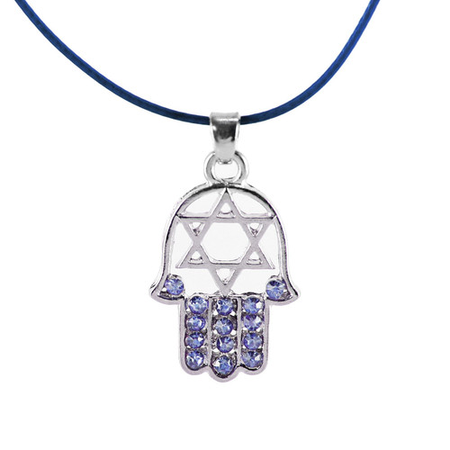 Sky HAMSA "Star of David" Necklace Crystals silver Tone Amulet Pendant Jewish