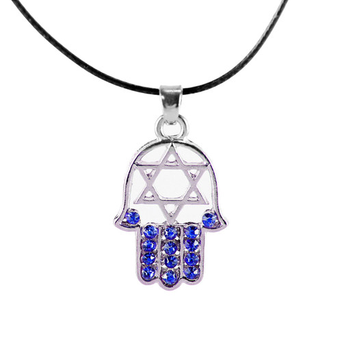 Blue HAMSA "Star of David" Necklace Crystals silver Tone Amulet Pendant Jewish Blue HAMSA "Star of David" Necklace Crystals silver Tone Amulet Pendant Jewish