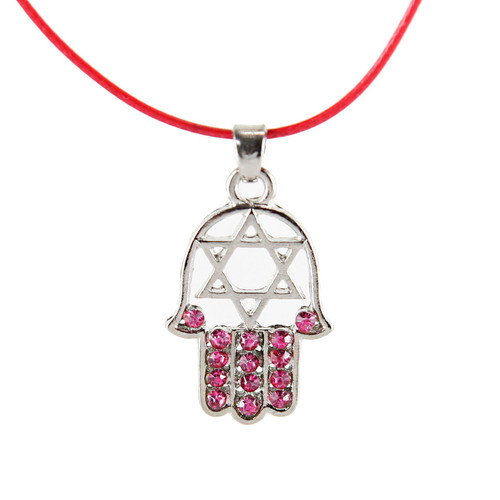 Red HAMSA "Star of David" Necklace Crystals silver Tone Amulet Pendant Jewish Red HAMSA "Star of David" Necklace Crystals silver Tone Amulet Pendant Jewish