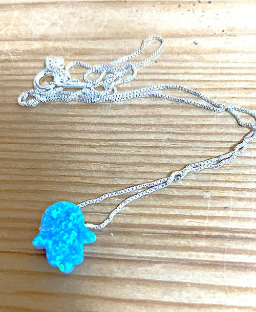 925 Sterling Silver Sky OPAL Hamsa Hand Holy Pendant Women delicate necklace 925 Sterling Silver Sky OPAL Hamsa Hand Holy Pendant Women delicate necklace