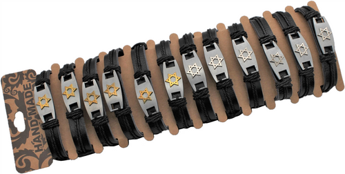 Mix Leather Bracelet Wristband surfer & Metal Star of David Bangle Jewish Cuff Mix Leather Bracelet Wristband surfer & Metal Star of David Bangle Jewish Cuff