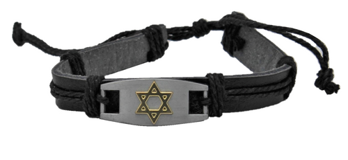 Classic Jewish Cuff Metal Star of David Bangle Leather Bracelet Wristband surfer