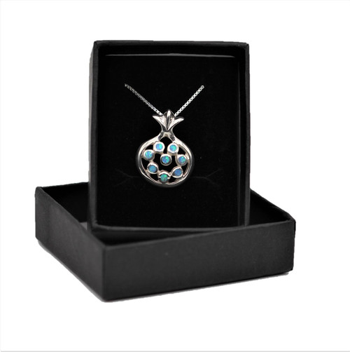 925 Silver Sterling Retro Opal Pomegranate Fruitfulness Jewish Pendant Necklace