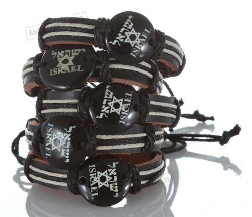 Stylish Star of David Israel Jewish Cuff Bangle Cool Leather Bracelet Wristband