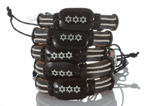 Ethnic Jewish Star of David Leather Bracelet punk Bangle Wristband awesome Gift