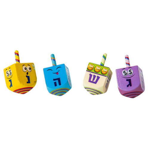 4 Jewish Hanukah Classic Wood Tradition MIx Dreidels Kids toy Gift Holiday game