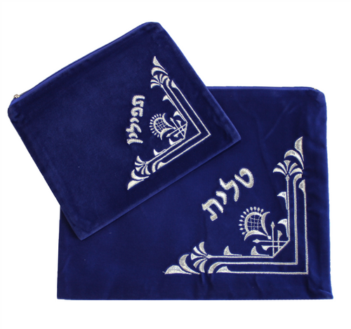 Hebrew Embroidered Tallit Talis Tefillin SKY VELVET Prayer Cover Carry BAGS #006
