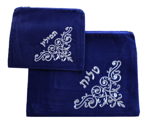 Hebrew Embroidered Tallit Talis Tefillin SKY VELVET Prayer Cover Carry BAGS #009