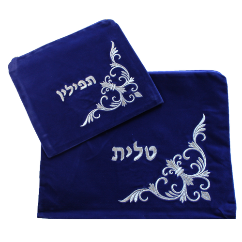 Hebrew Embroidered Tallit Talis Tefillin SKY VELVET Prayer Cover Carry BAGS #010