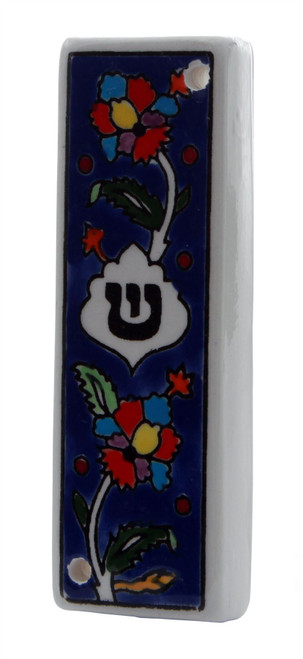 Floral Armenian Ceramic Hebrew Mezuzah 10CM Case Israel Jewish Judaica Holy Gift