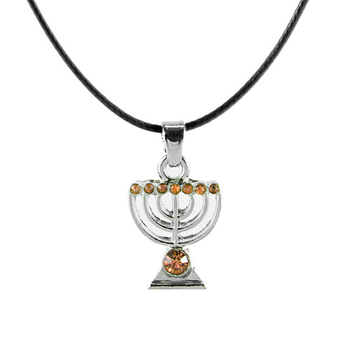 Orange Jewish MENORAH Hanukkah lamp Necklace Israel Kabbalah Judaica Jewelry