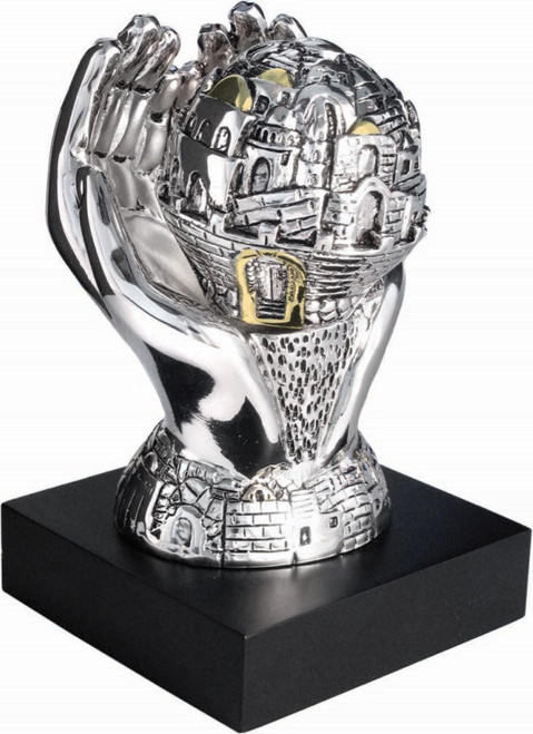 925 electroformed silver sculpture Hands Holding Jerusalem Spining Ball gift