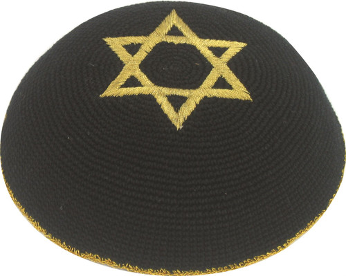 Holyland Black Star of David Knitted Kippah Yarmulke Tribal Jewish Yamaka Skullcap