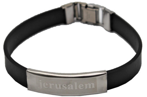 Black Jerusalem Stainless Steel Rubber Accessory silicone protection Bracelet Wristband Black Jerusalem Stainless Steel Rubber Accessory silicone protection Bracelet Wristband