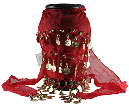 RED Belly Dancing Hip Dance skirt Ethnic Shawl Scarf Belt Wrap gold coins