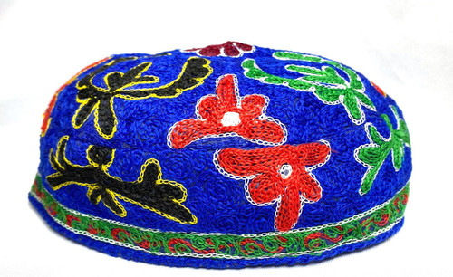 Blue Floral Buchari Kippah Yarmulke Tribal Jewish Kippa Israel Hat Covering Cap