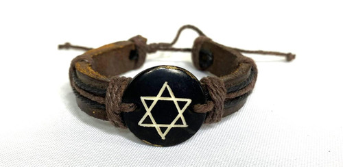 Star of David brown Leather Bracelet support Pendant Cuff Bangle