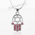 Red Crystals HAMSA "Star of David" Necklace SOUL silver Tone Amulet Pendant Jewish