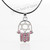 Pink HAMSA "Star of David" Necklace Crystals silver Tone Amulet Pendant Jewish