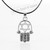 Black HAMSA "Star of David" Necklace Crystals silver Tone Amulet Pendant Jewish