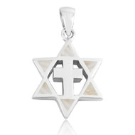 Messianic Star of David with Cross Pendant Opal Mother of Pearl elegant gift BOX