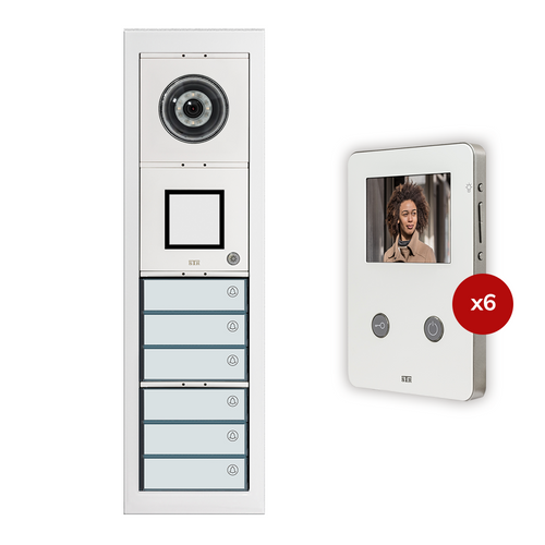 6-Way Video Door Entry Kit with Monitor, 2 Wire, Modular, Surface - White