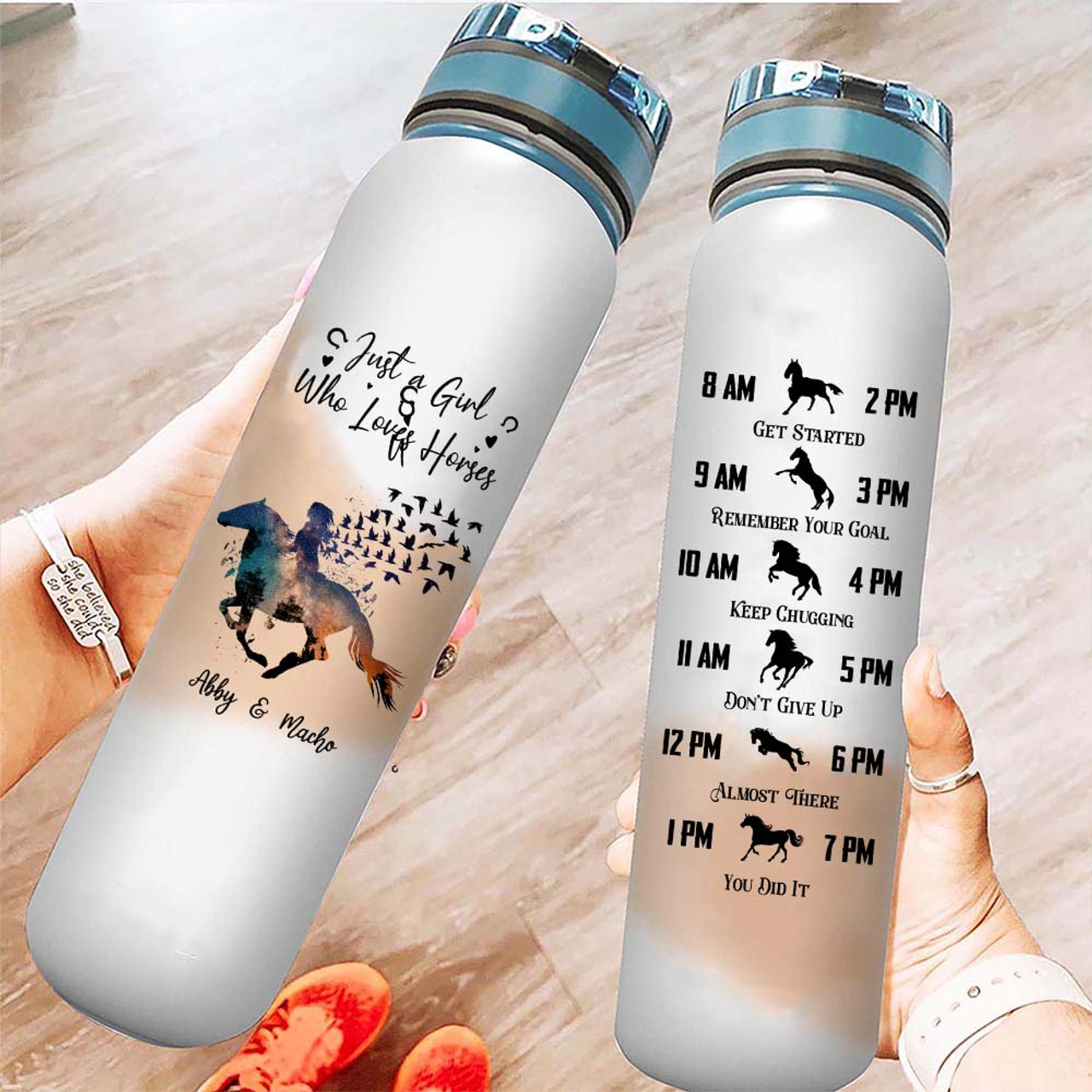 Personalized Custom Water Tracker Bottle - Birthday Gift For Horse