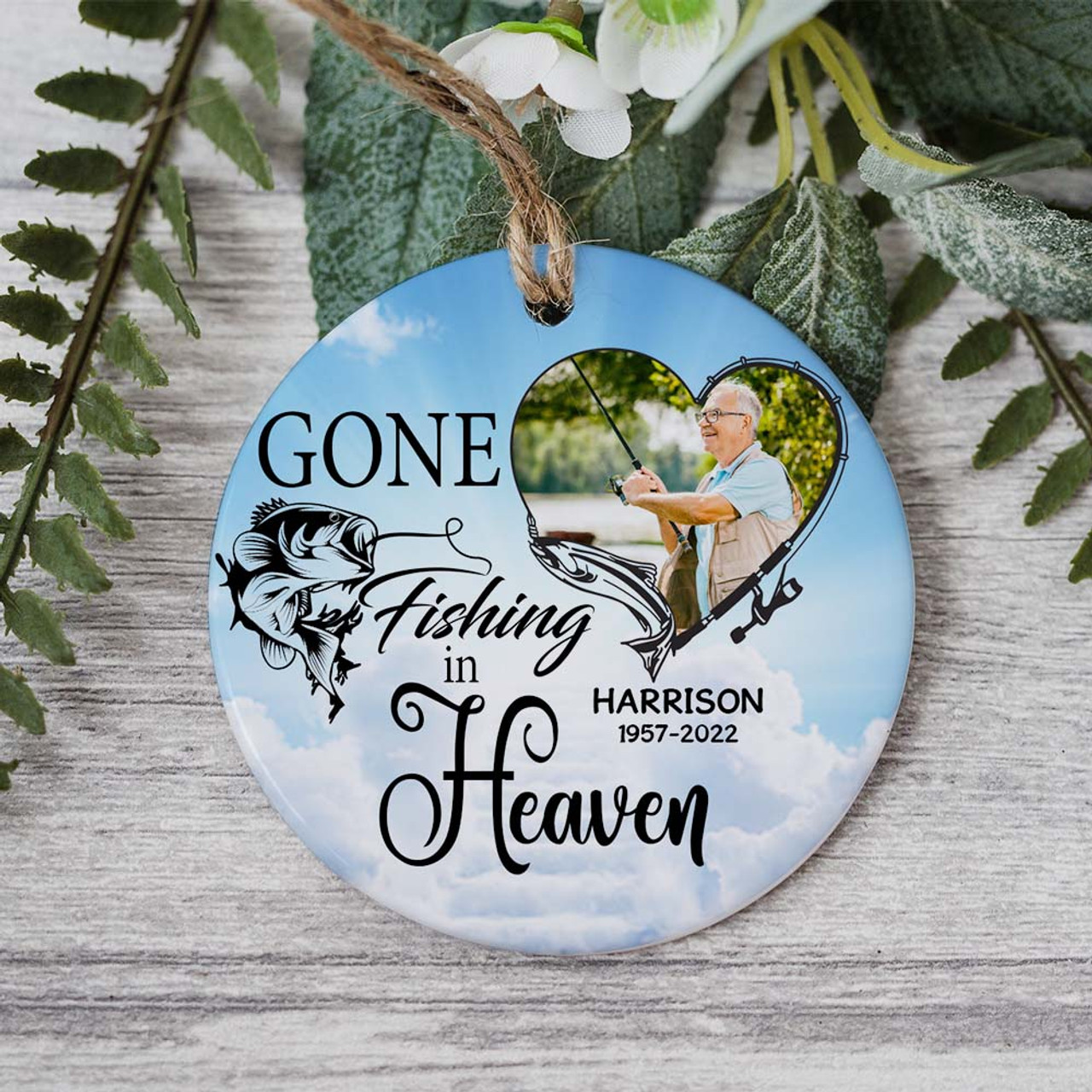 Customized Sympathy Gift, Gone Fishing in Heaven Ornament 
