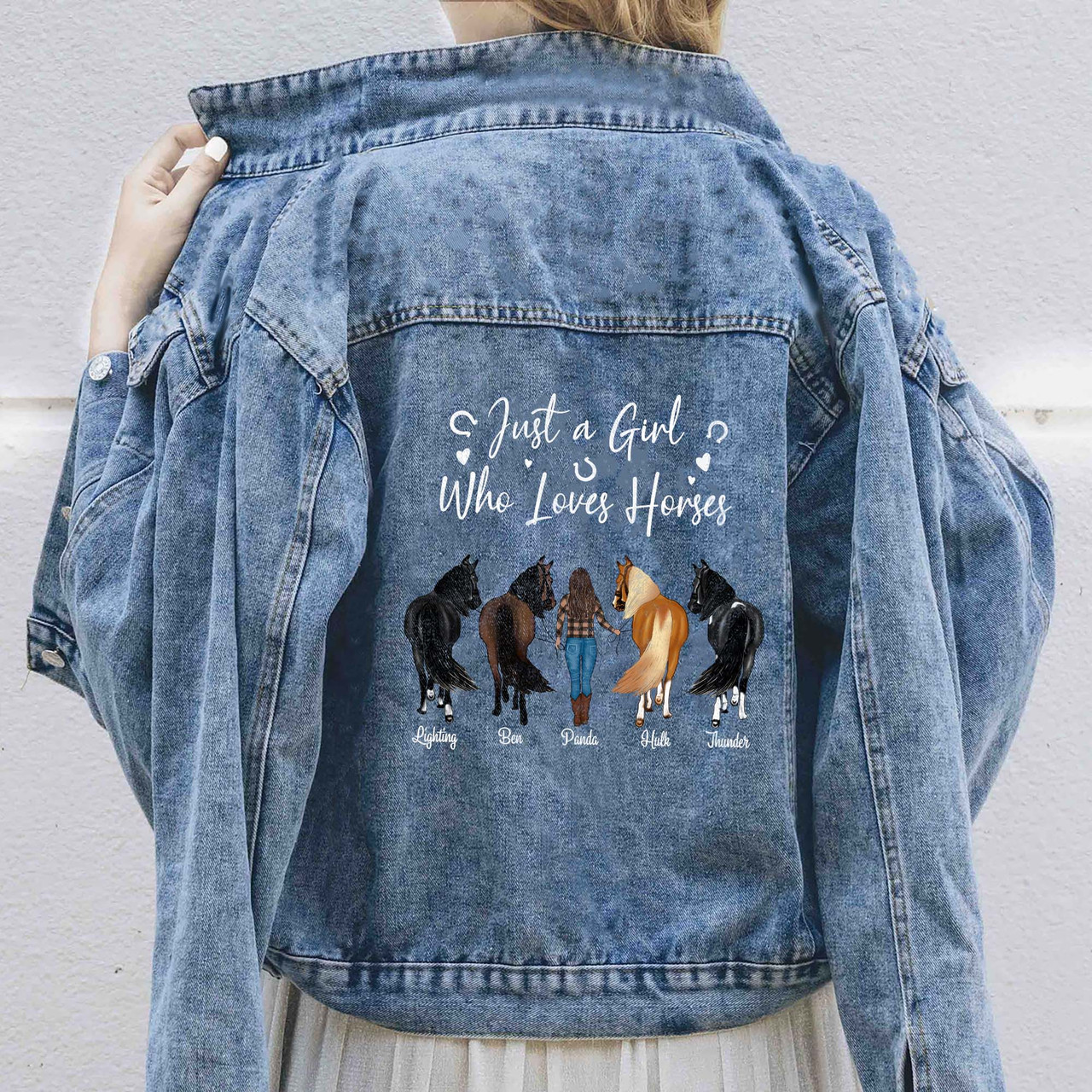 Personalized Denim Jean Jacket Women For Horse Lovers (Up to 4