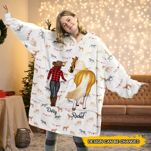 Personalized Oversized Horse Blanket Hoodie Girl With Horse Personalized Oversized Horse Blanket Hoodie Girl With Horse