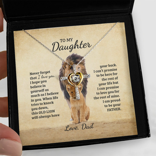 Gift For Daughter Necklace From Dad Lion Cross Dancing Necklace Gift For Daughter Necklace From Dad Lion Cross Dancing Necklace