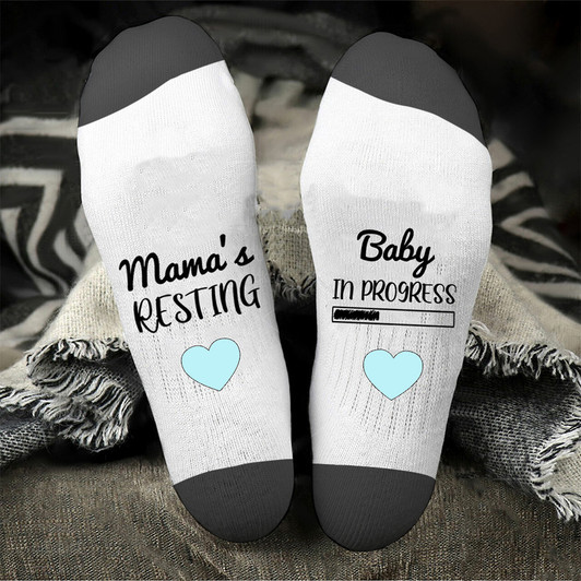 New Mum Gift For Expecting Mom Mama's Resting Baby In Progress Socks New Mum Gift For Expecting Mom Mama's Resting Baby In Progress Socks
