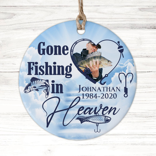 Personalized Sympathy Gift, Gone Fishing in Heaven Ornament Personalized Sympathy Gift, Gone Fishing in Heaven Ornament