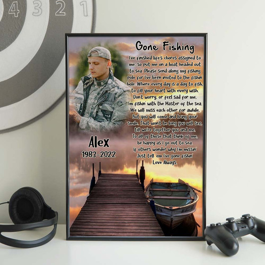 Personalized Sympathy Memorial Gift for Fishing Lover, Gone Fishing Poster Personalized Sympathy Memorial Gift for Fishing Lover, Gone Fishing Poster