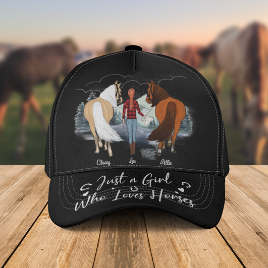 Custom Cap Girl With Horses, Personalized Gift For Horse Mom