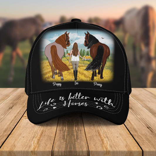 Personalized Gift For Horse Lovers Little Girl With Horse Kid Version Cap Personalized Gift For Horse Lovers Little Girl With Horse Kid Version Cap