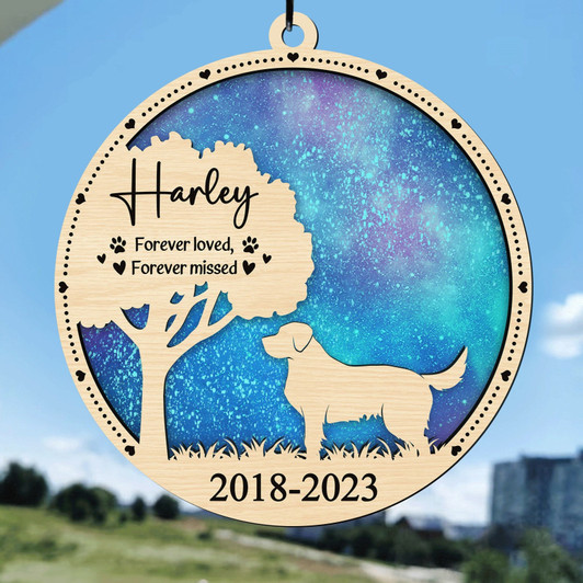 Custom Suncatcher Ornament Loss Of Dog Sympathy Gift Personalized Name And Dog Breed Custom Suncatcher Ornament Loss Of Dog Sympathy Gift Personalized Name And Dog Breed