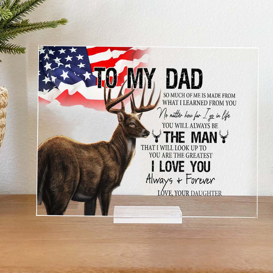 Gift For Dad From Daughter USA Flag Deer Hunting Acrylic Plaque