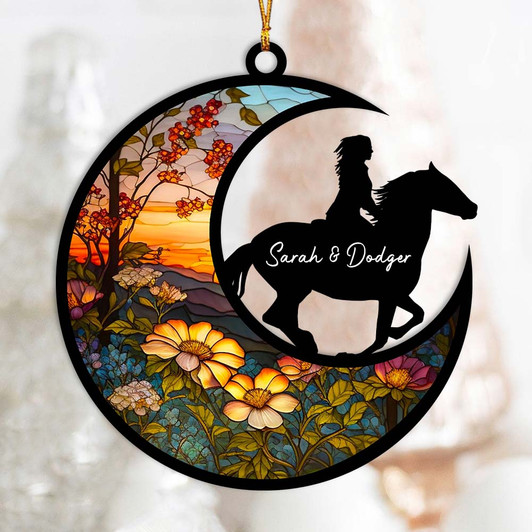 Personalized Gift For Horse Mom Girl Riding Horse Hanging Suncatcher Ornament Personalized Gift For Horse Mom Girl Riding Horse Hanging Suncatcher Ornament