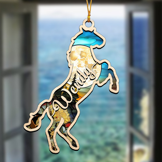 Personalized Horse Suncatcher Ornament With Custom Name For Horse Owners Personalized Horse Suncatcher Ornament With Custom Name For Horse Owners